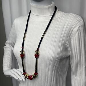 Chico's chunky beaded necklace black red in gold tone signed costume jewelry